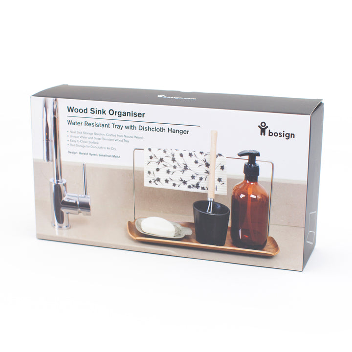 Leaf™ Sink Organiser With Dishcloth Hanger, Walnut – Water-Resistant