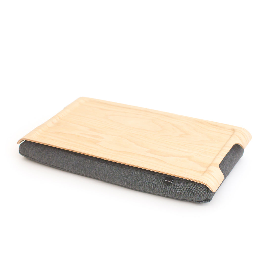 Mini Laptray Anti-Slip
Ash wood 
Salt & Pepper Gray cushion. Non-slip surface