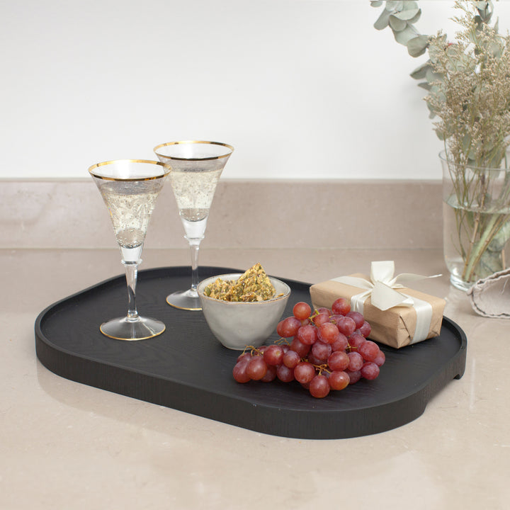 CurveLine™ Serving Tray Anti-Slip Large Willow Wood, Black Matte