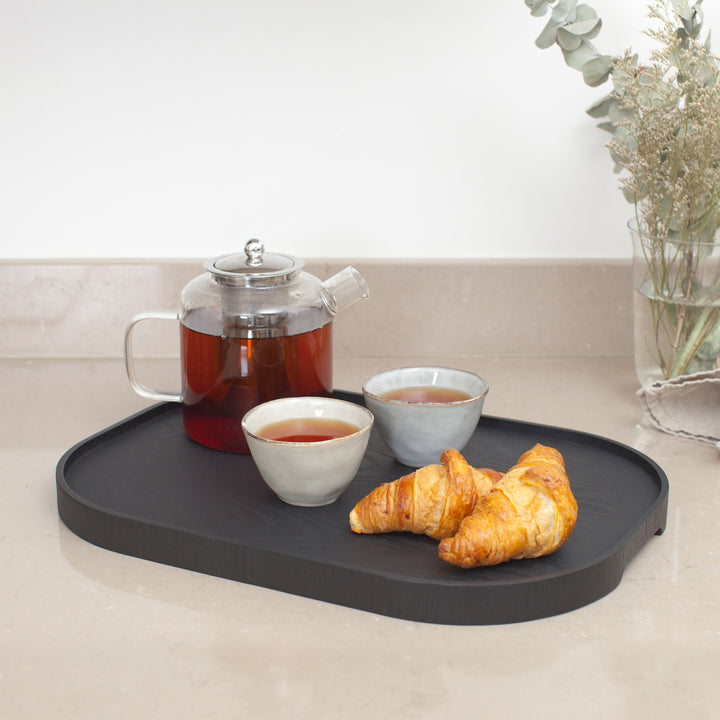 CurveLine™ Serving Tray Anti-Slip Large Willow Wood, Black Matte