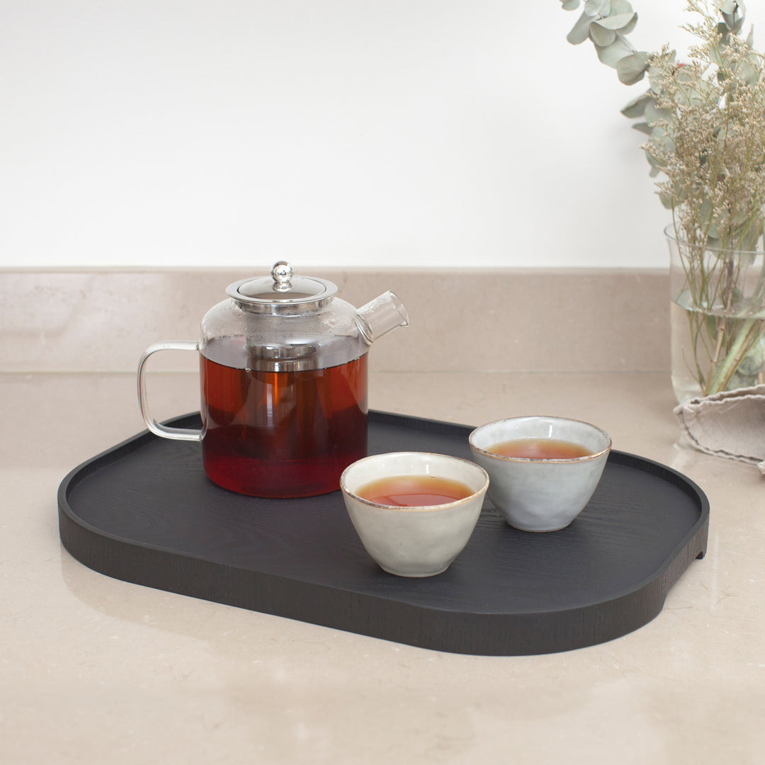 CurveLine™ Serving Tray Anti-Slip Large Willow Wood, Black Matte