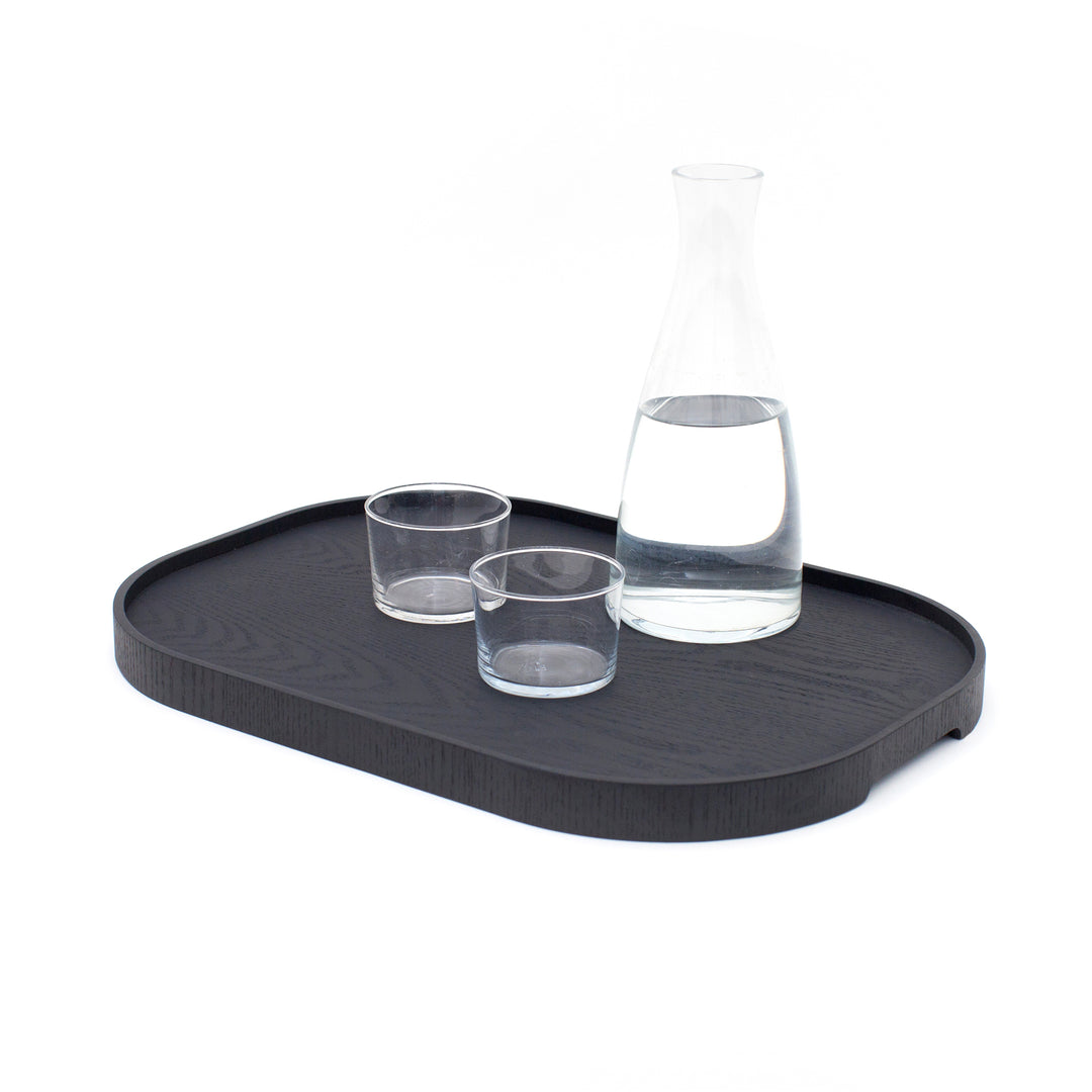 CurveLine™ Serving Tray Anti-Slip Large Willow Wood, Black Matte