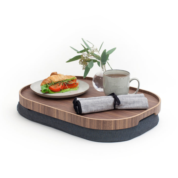 Laptray Anti-Slip CurveLine. Large
Walnut Wood
Salt & Pepper Gray Cushion. Non-Slip Surface