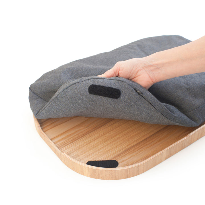 Laptray Anti-Slip CurveLine. Large  Willow Wood, Salt & Pepper Gray cushion. Non-Slip Surface