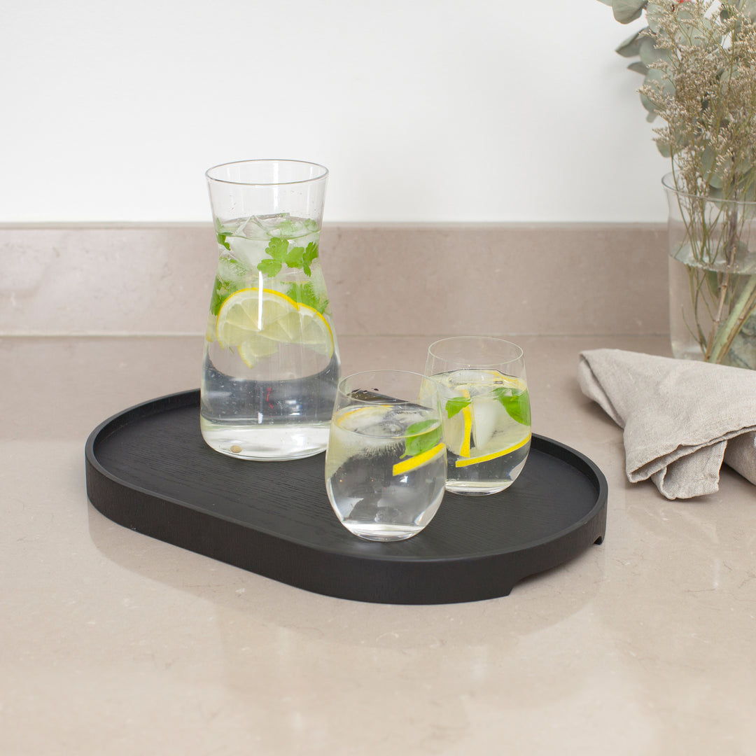 CurveLine™ Serving Tray Anti-Slip Medium Willow Wood, Black Matte