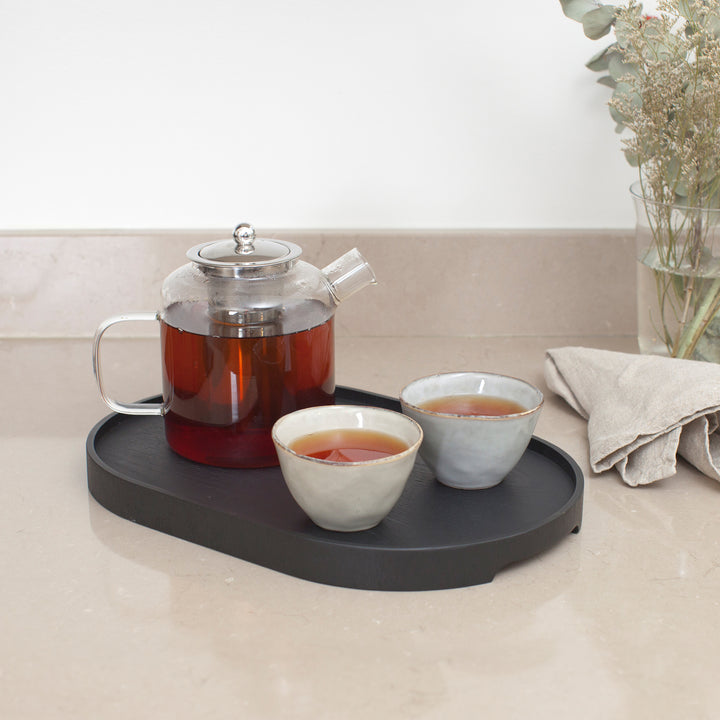 CurveLine™ Serving Tray Anti-Slip Medium Willow Wood, Black Matte