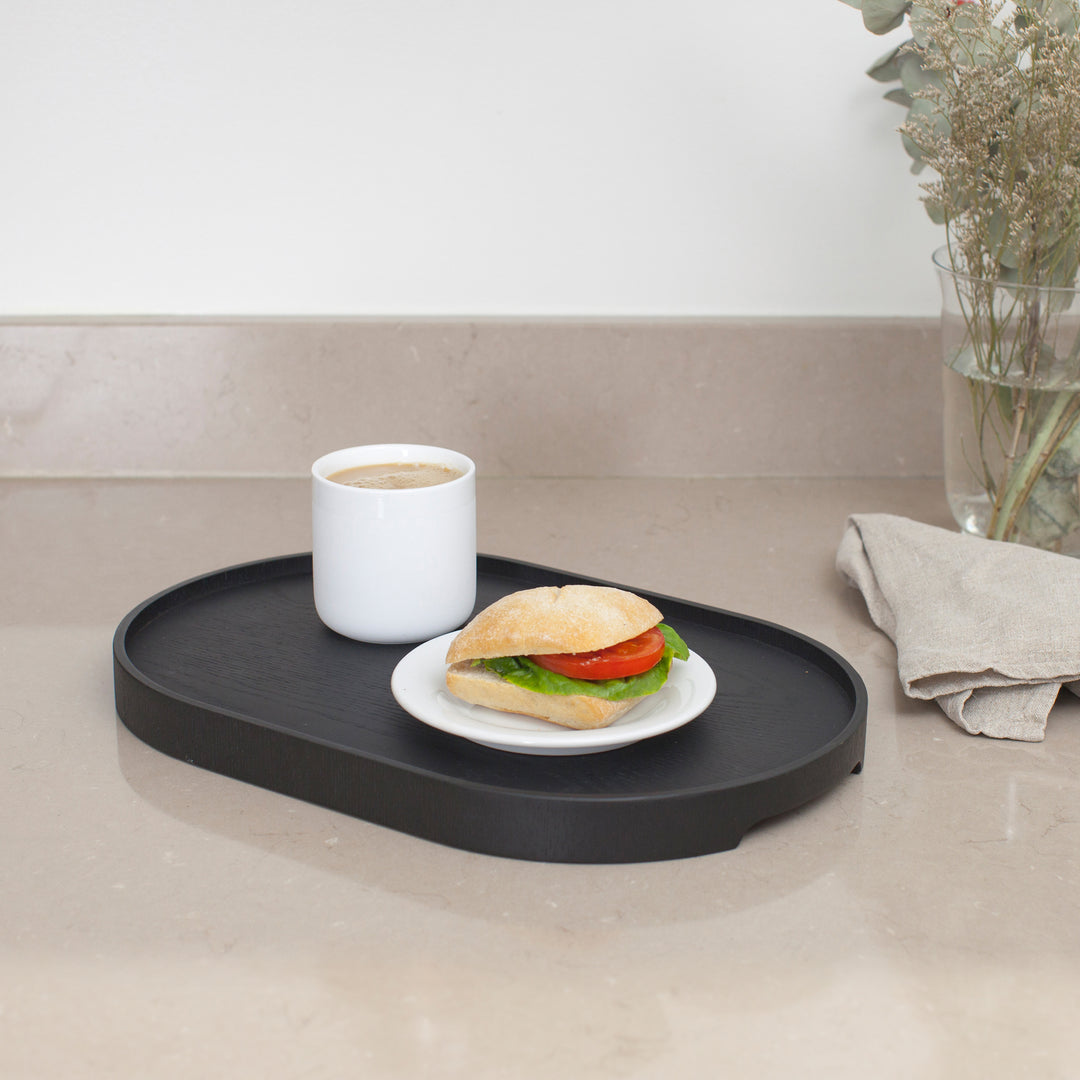 CurveLine™ Serving Tray Anti-Slip Medium Willow Wood, Black Matte