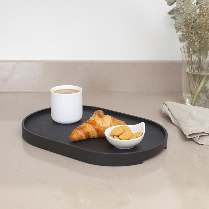 CurveLine™ Serving Tray Anti-Slip Medium Willow Wood, Black Matte