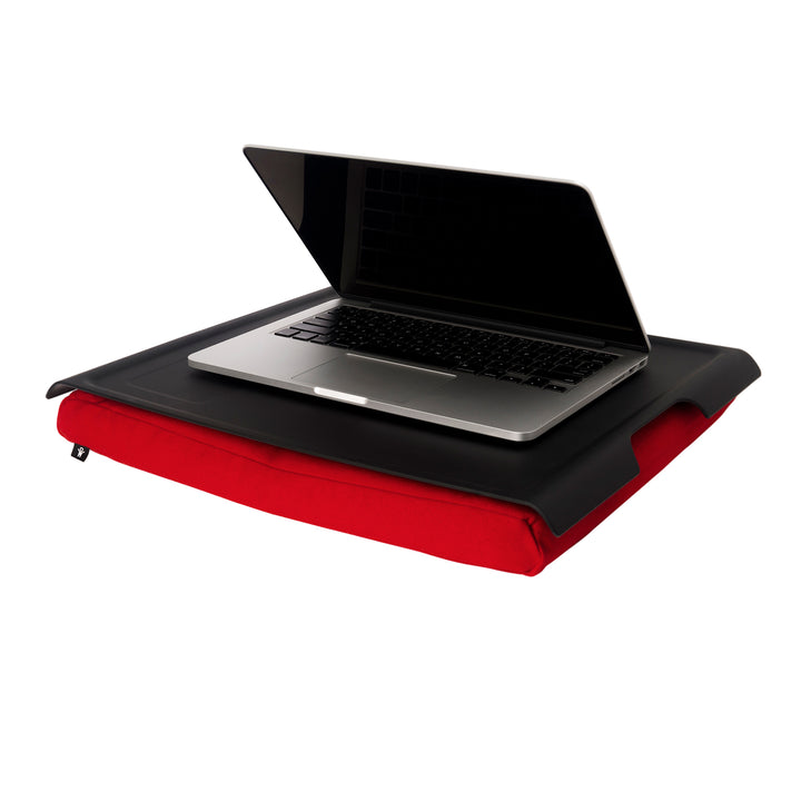 Laptray Anti-Slip. Large 
Matte Black tray. Red cushion 
Non-slip surface