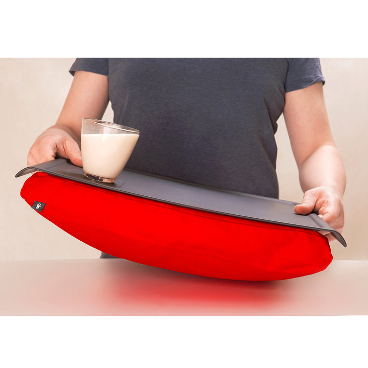 Laptray Anti-Slip. Large 
Matte Black tray. Red cushion 
Non-slip surface