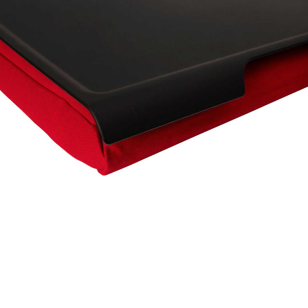 Laptray Anti-Slip. Large 
Matte Black tray. Red cushion 
Non-slip surface