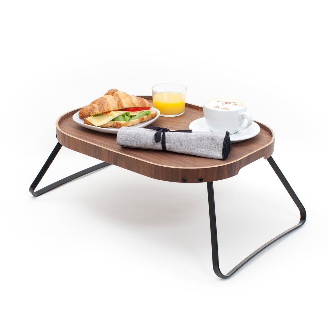 CurveLine™ Bed Tray Anti-Slip Large Walnut Wood Top