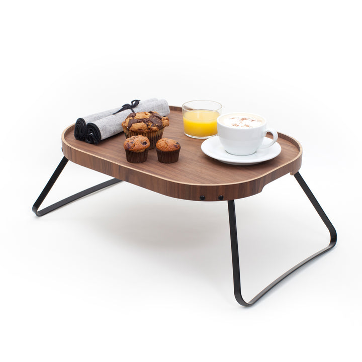 CurveLine™ Bed Tray Anti-Slip Large Walnut Wood Top