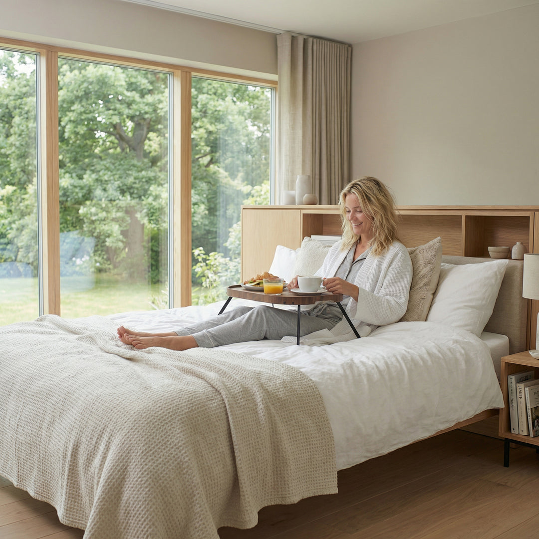 CurveLine™ Bed Tray Anti-Slip Large Walnut Wood Top