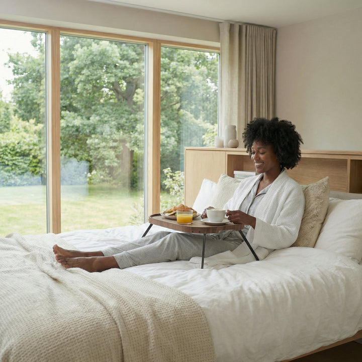 CurveLine™ Bed Tray Anti-Slip Large Walnut Wood Top