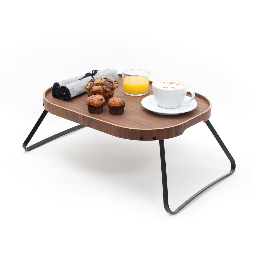CurveLine™ Bed Tray Anti-Slip Large Walnut Wood Top
