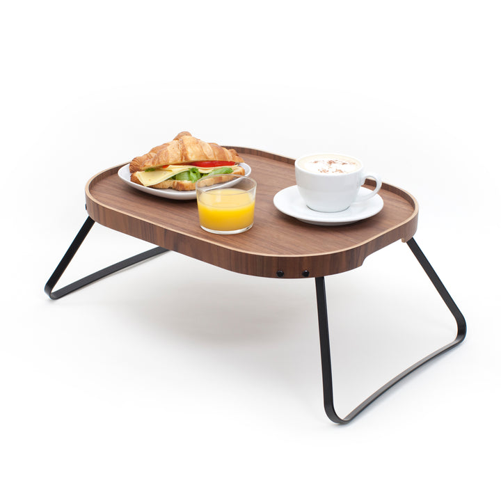 CurveLine™ Bed Tray Anti-Slip Large Walnut Wood Top