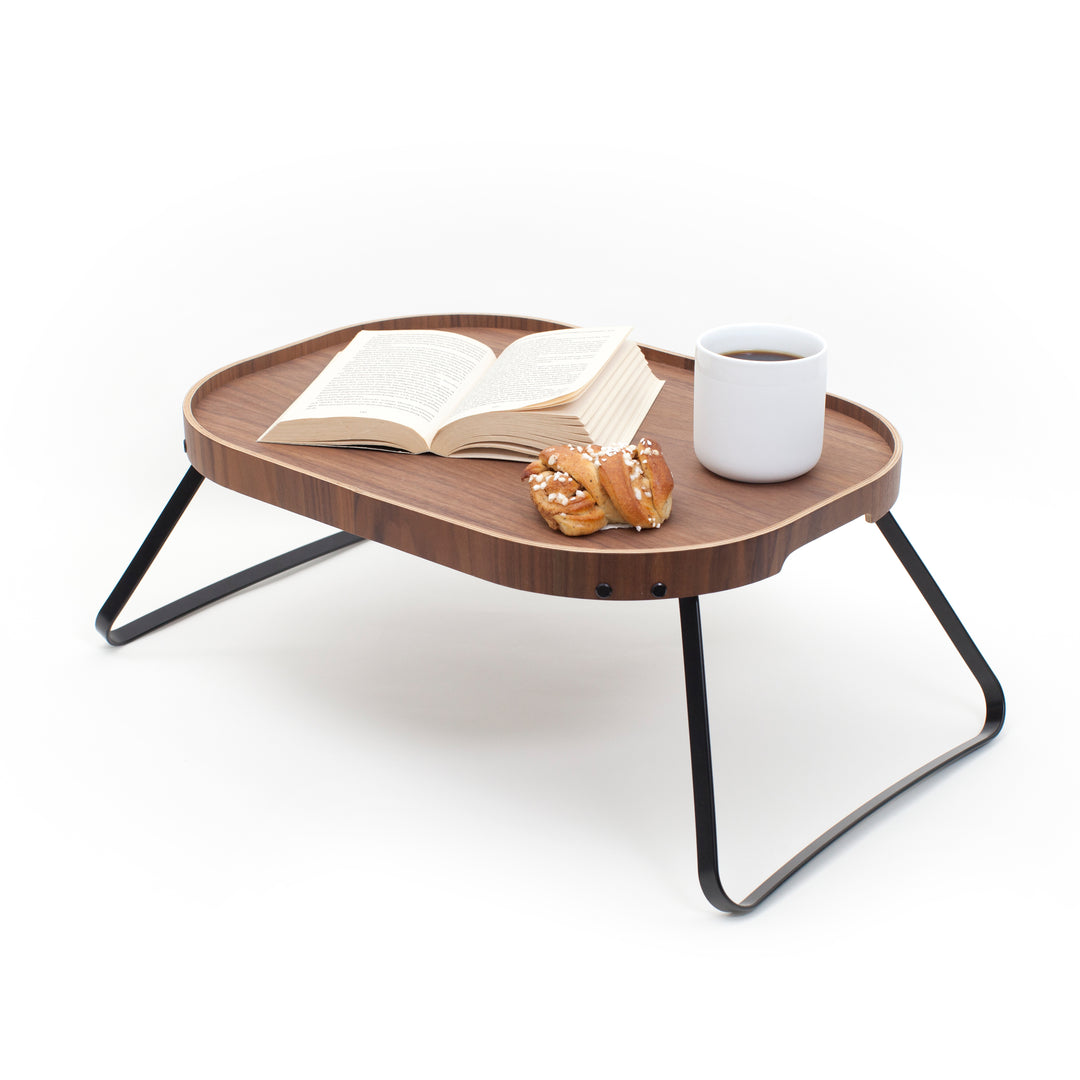 CurveLine™ Bed Tray Anti-Slip Large Walnut Wood Top