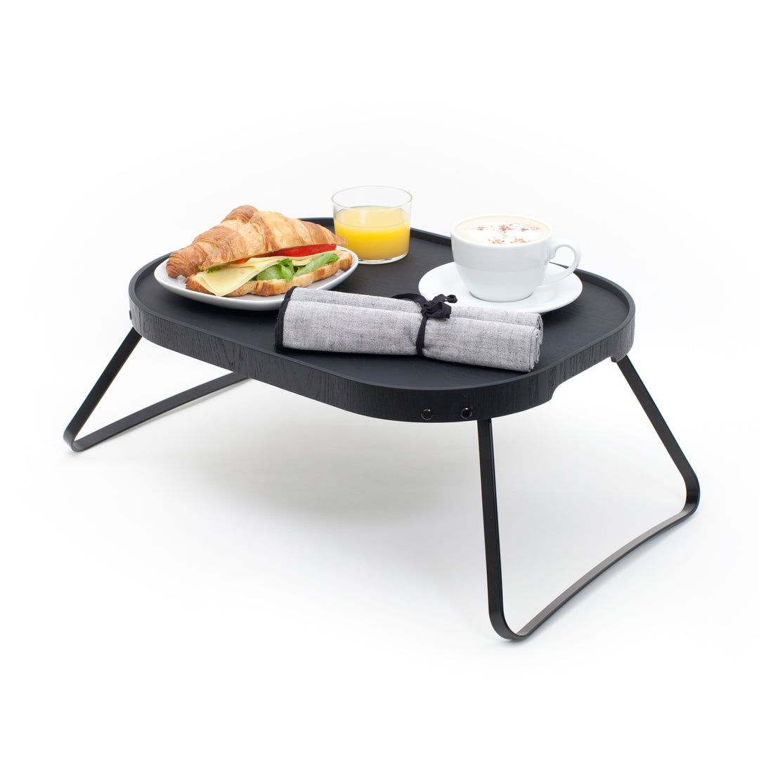 CurveLine™ Bed Tray Anti-Slip Large Willow Wood Top, Matte Black