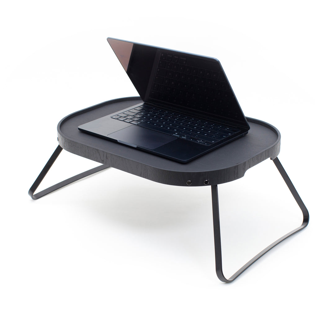 CurveLine™ Bed Tray Anti-Slip Large Willow Wood Top, Matte Black