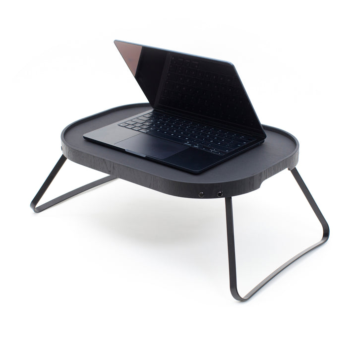 CurveLine™ Bed Tray Anti-Slip Large Willow Wood Top, Matte Black