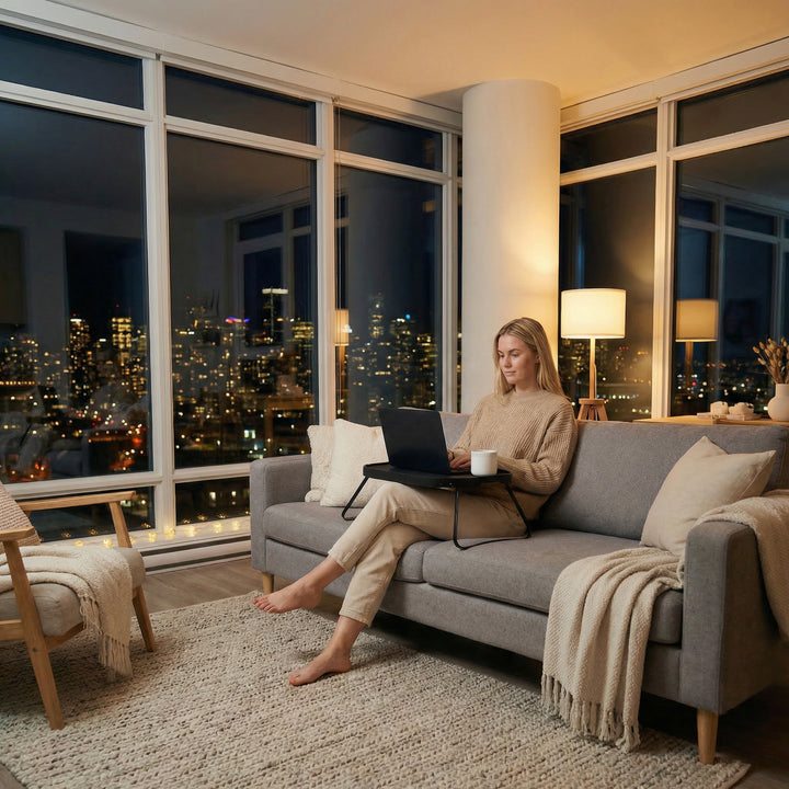 CurveLine™ Bed Tray Anti-Slip Large Willow Wood Top, Matte Black