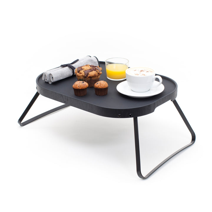 CurveLine™ Bed Tray Anti-Slip Large Willow Wood Top, Matte Black