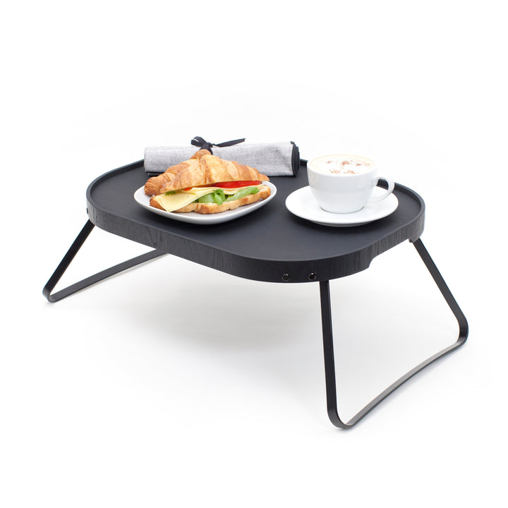 CurveLine™ Bed Tray Anti-Slip Large Willow Wood Top, Matte Black