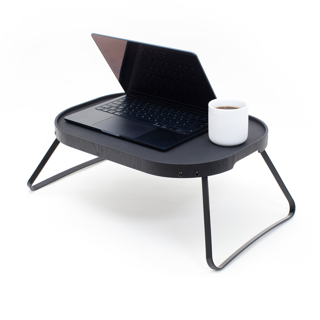 CurveLine™ Bed Tray Anti-Slip Large Willow Wood Top, Matte Black