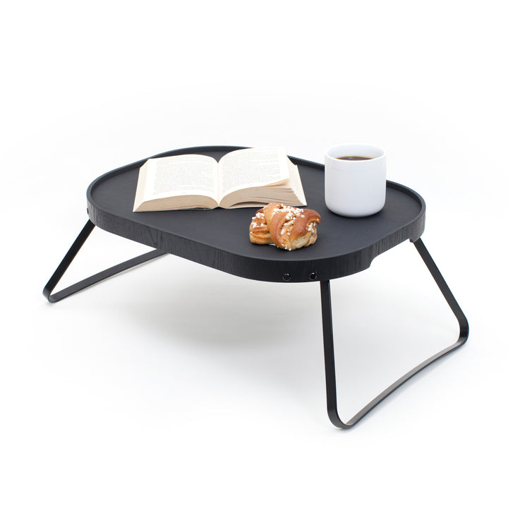 CurveLine™ Bed Tray Anti-Slip Large Willow Wood Top, Matte Black