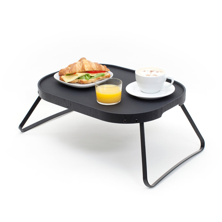 CurveLine™ Bed Tray Anti-Slip Large Willow Wood Top, Matte Black