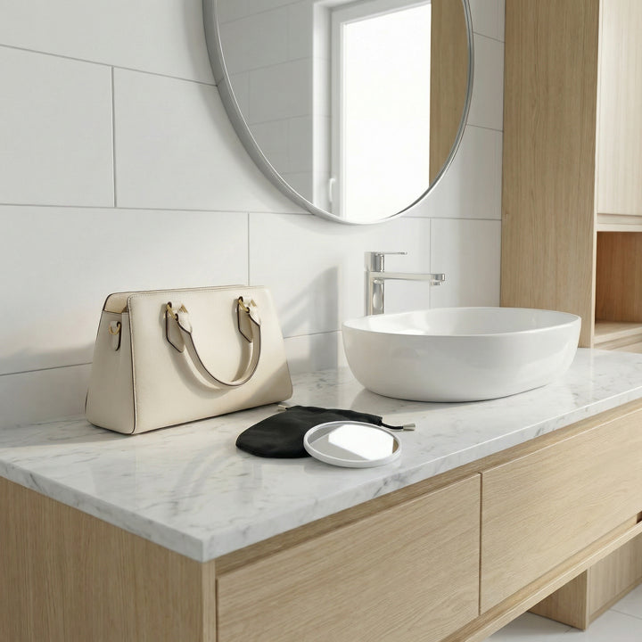 AirMirror™ Kompakter, abnehmbarer magnetischer Kosmetikspiegel 5x – Saugnapfbefestigung