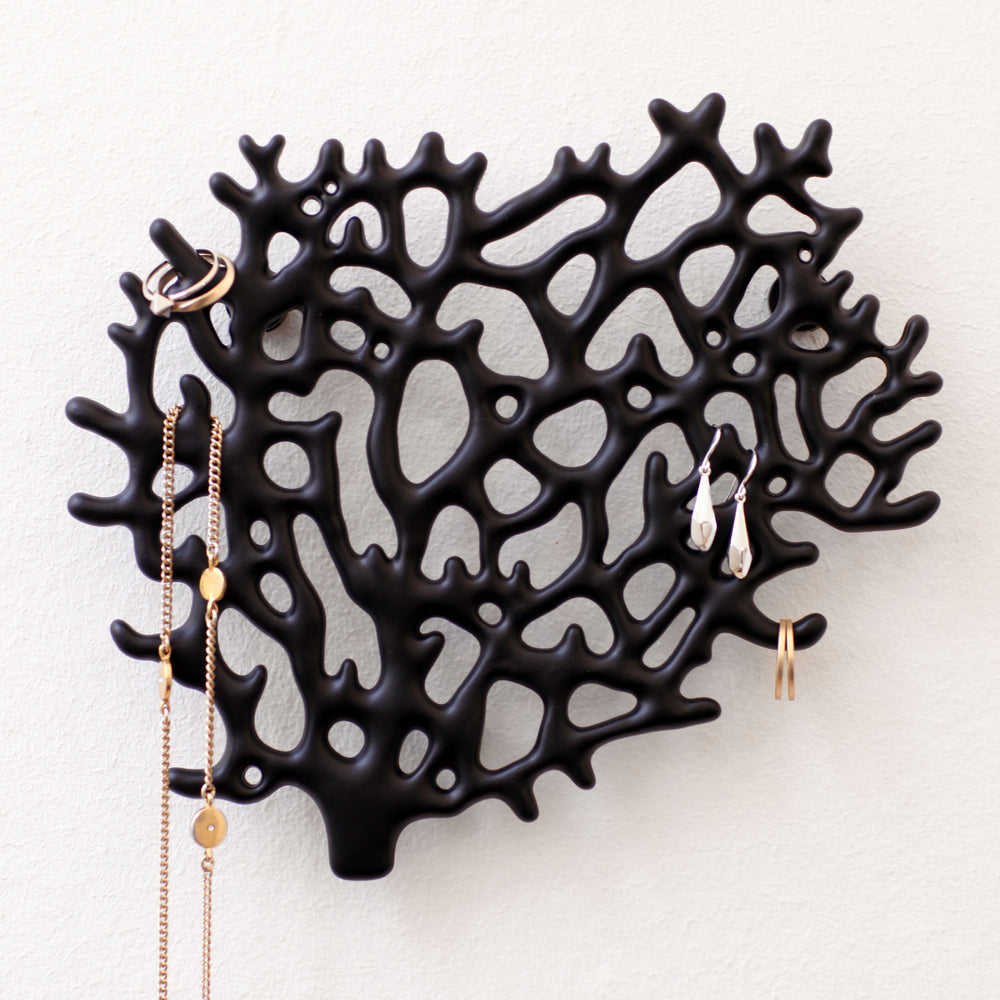 Wall mount Coral Jewelry Organizer
Matte black. Lacquered cast zinc