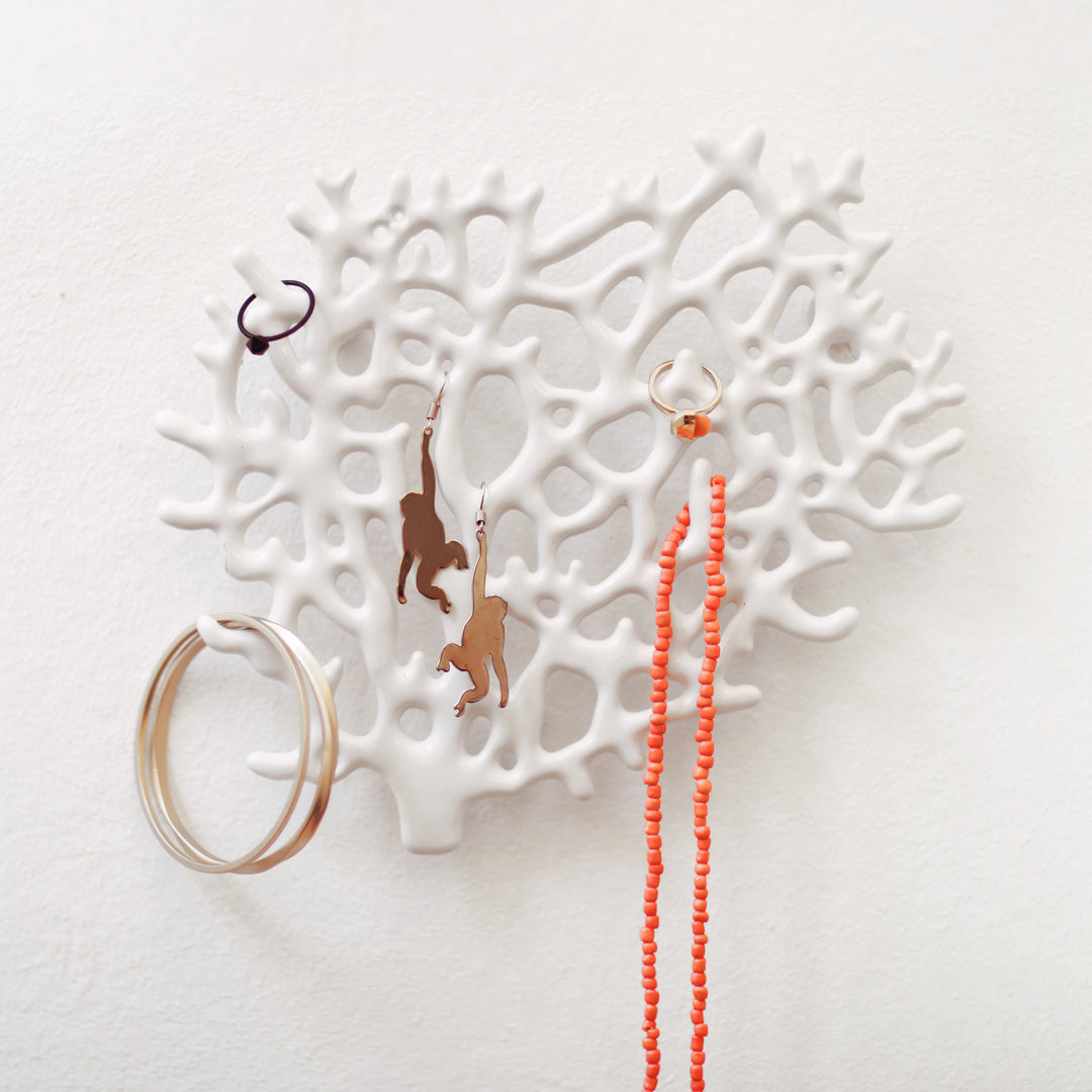 Wall mount Coral Jewelry Organizer
White. Lacquered cast zinc