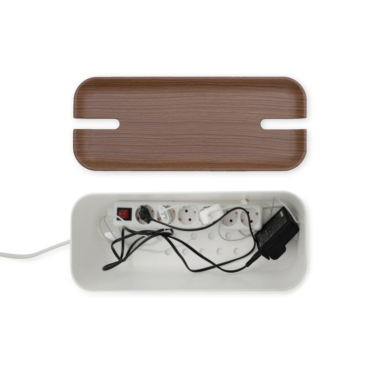 Cable Organiser Hideaway XL
White / Satin matt dark wood decor
Flame retardant plastic