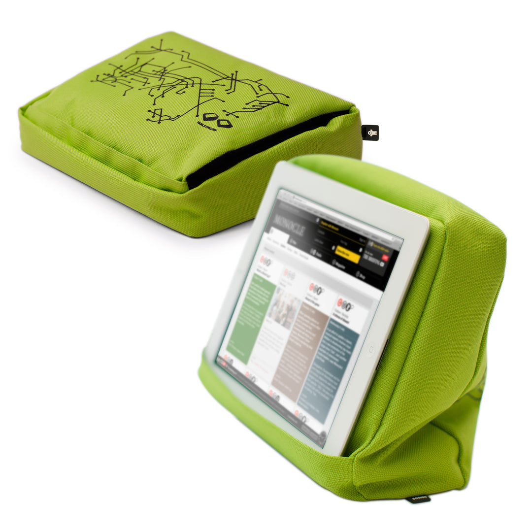 Tabletpillow Hitech with inner pockets for iPad / Tablet PC 
Lime green/ Black. Polyester. Silicone