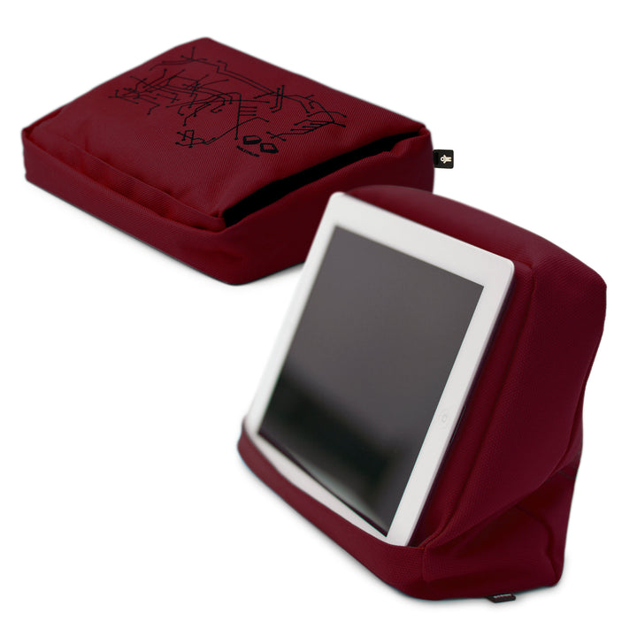 Tabletpillow Hitech 2, for iPad / tablet PC. 
Two inner pockets. Wine Red / Black. Polyester, silicone