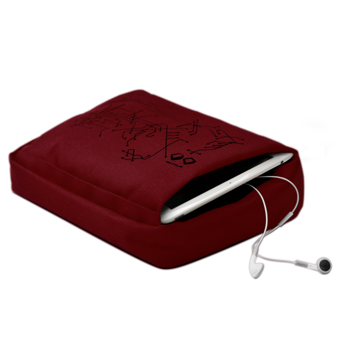 Tabletpillow Hitech 2, for iPad / tablet PC. 
Two inner pockets. Wine Red / Black. Polyester, silicone