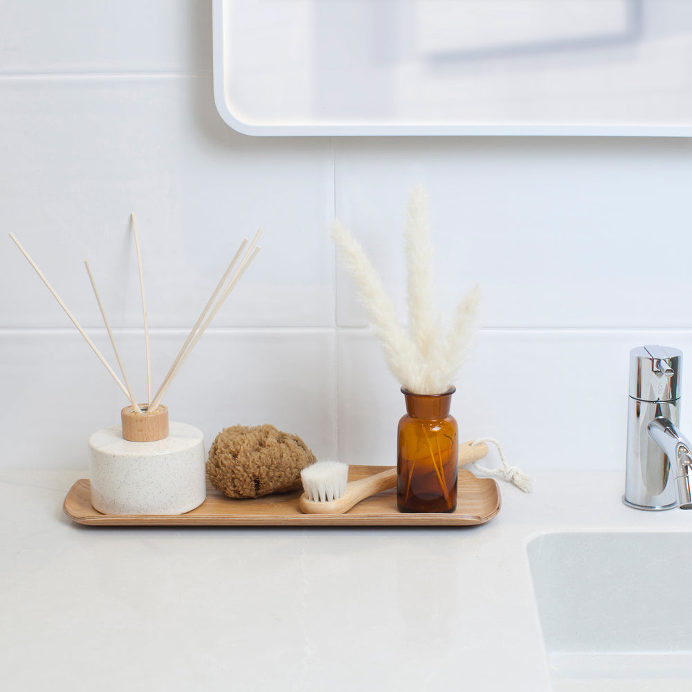 Water And Oil Resistant Wood Vanity Organiser For Bathroom. Willow Wood Tray LEAF
Satin Matt Finish