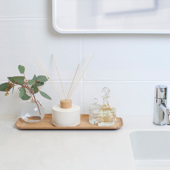 Water And Oil Resistant Wood Vanity Organiser For Bathroom. Willow Wood Tray LEAF
Satin Matt Finish