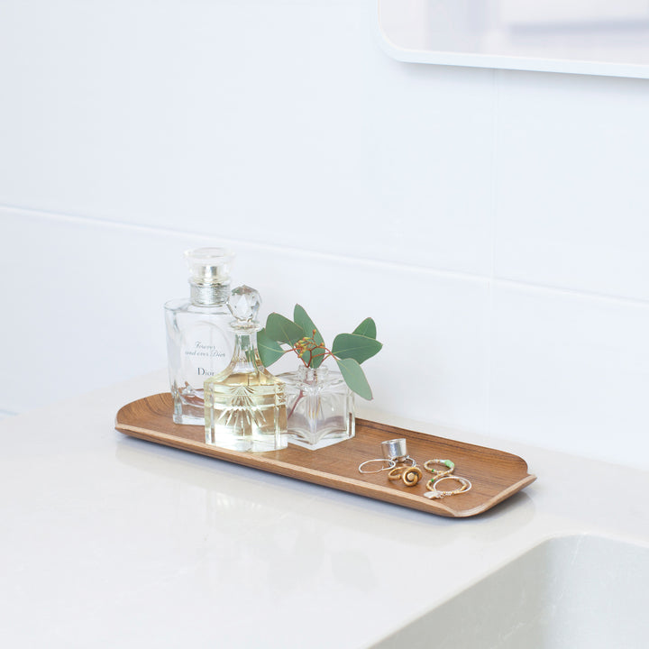 Water And Oil Resistant Wood Vanity Organiser for Bathroom. Walnut Wood Tray LEAF
Satin Matt Finish