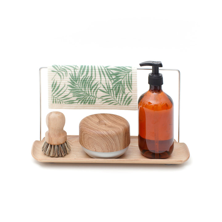 Wood Sink Organiser With Dishcloth Hanger
Water Resistant Tray
Willow Wood. Stainless Steel