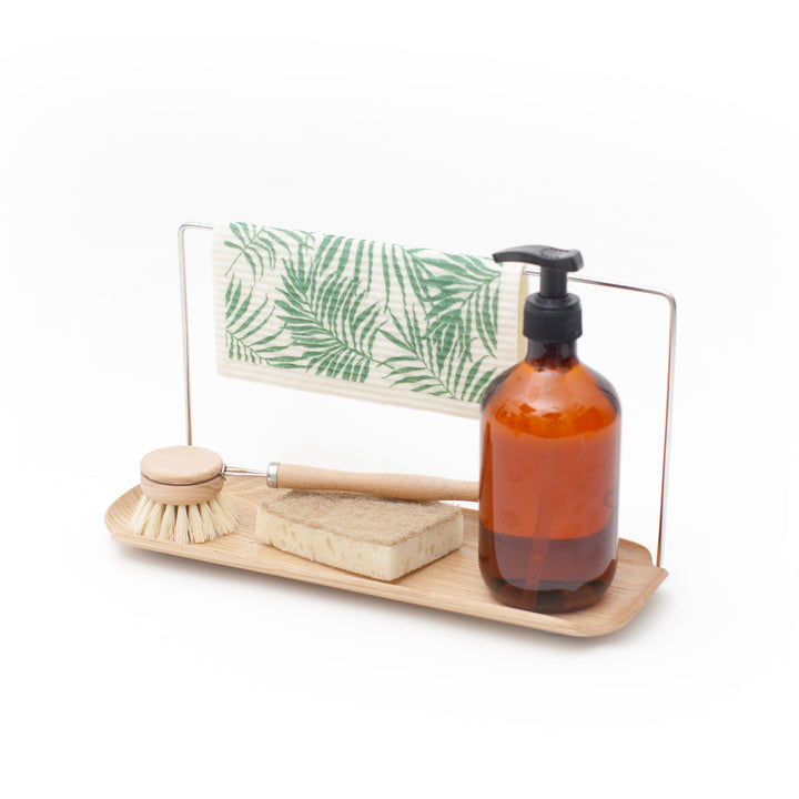 Wood Sink Organiser With Dishcloth Hanger
Water Resistant Tray
Willow Wood. Stainless Steel