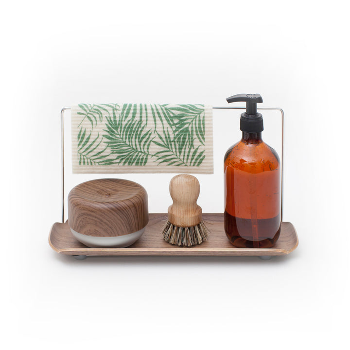 Leaf™ Sink Organiser With Dishcloth Hanger, Walnut – Water-Resistant