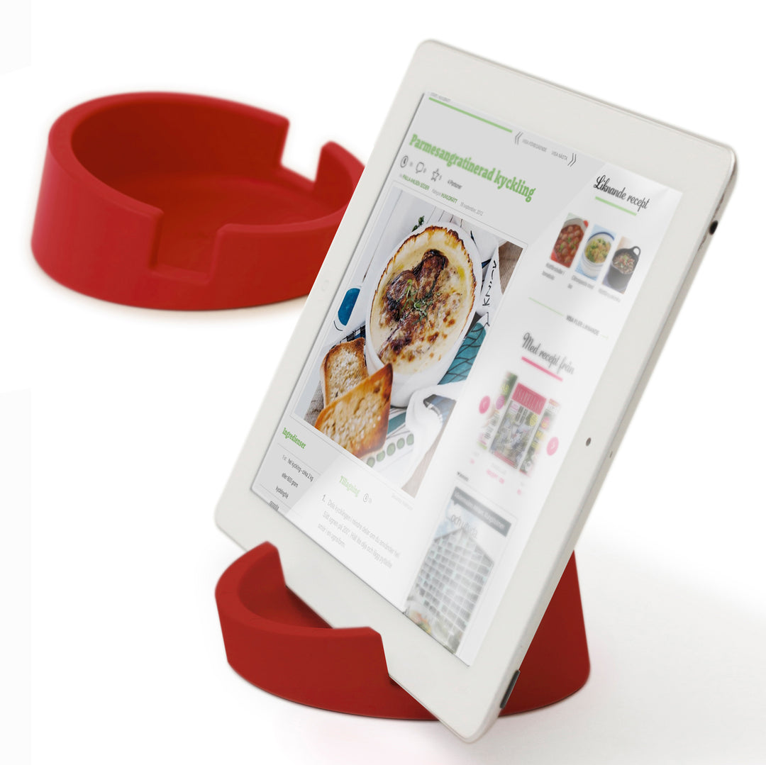 Kitchen Tablet Stand
Cookbook stand for Tablets and Smart Phones
Red. Silicone