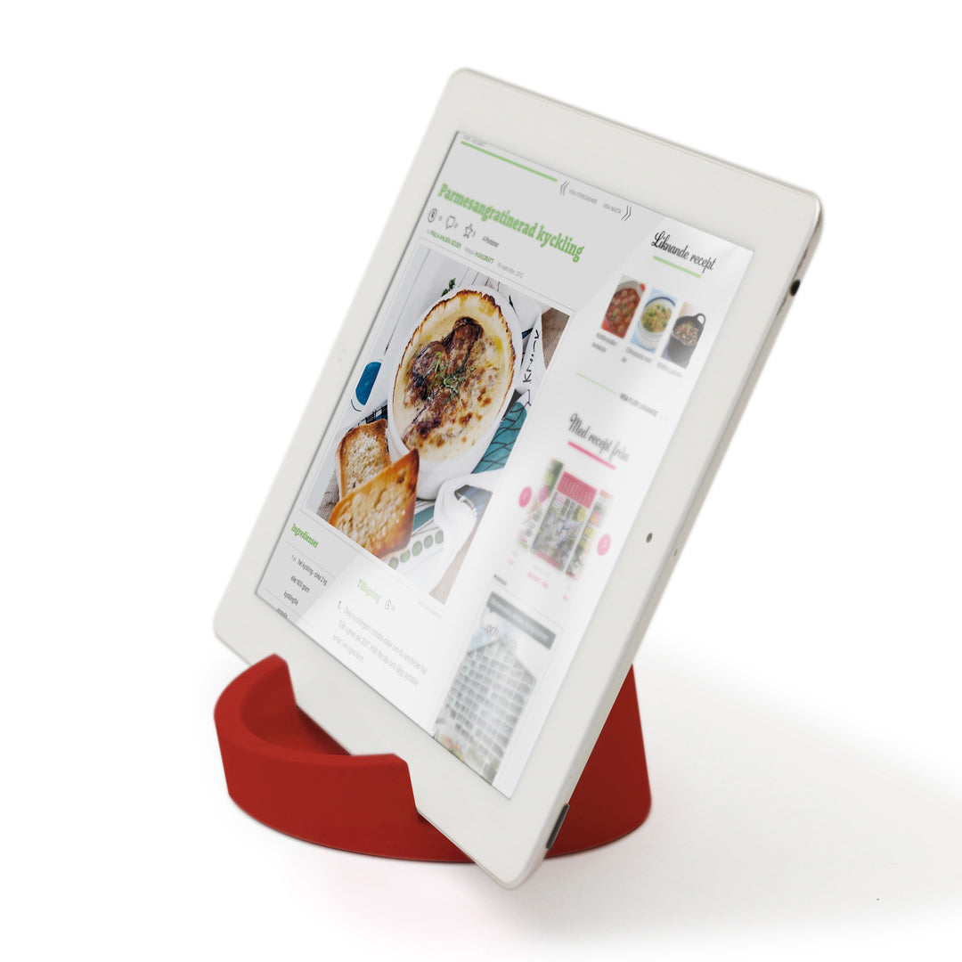 Kitchen Tablet Stand
Cookbook stand for Tablets and Smart Phones
Red. Silicone