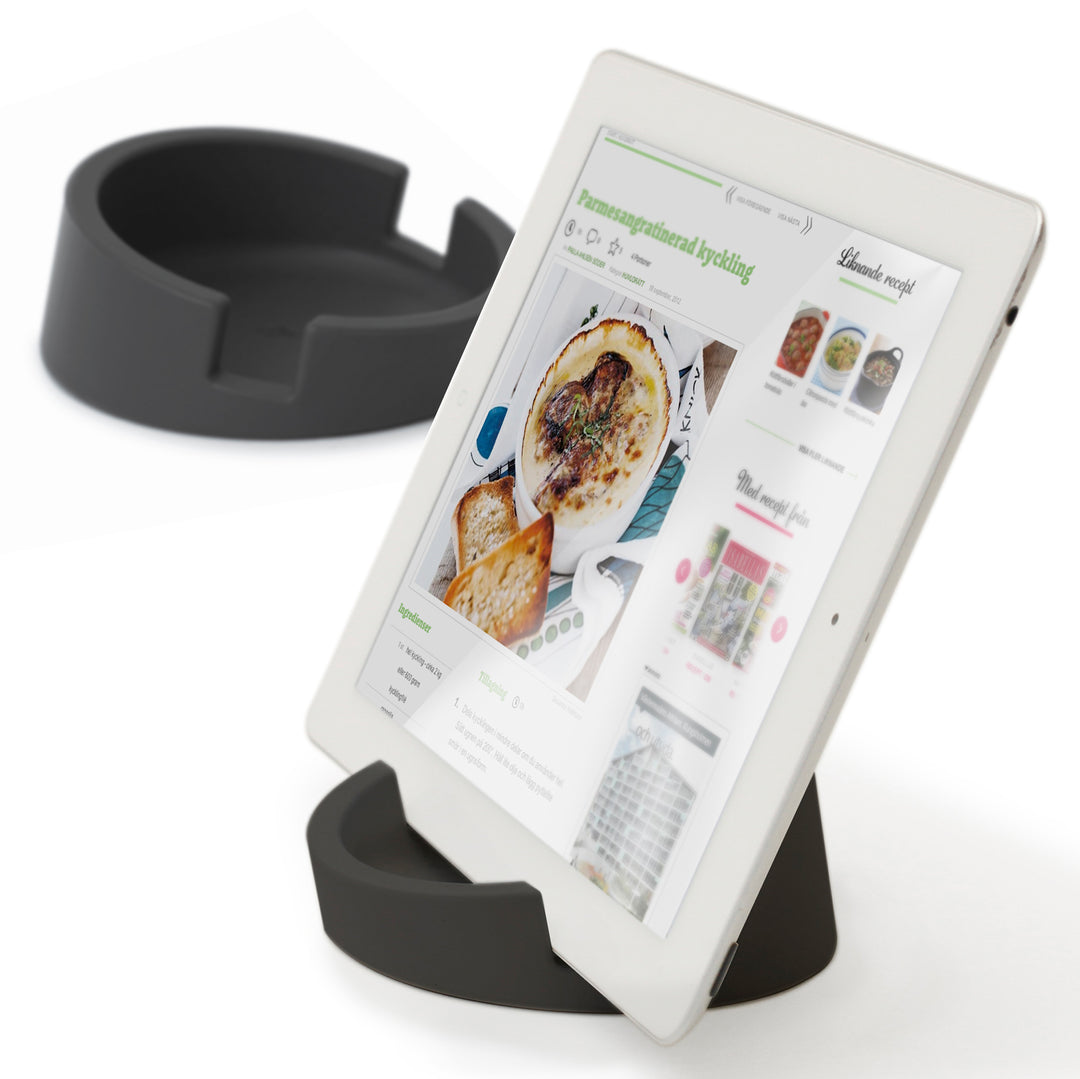 Kitchen Tablet Stand
Cookbook stand for Tablets and Smart Phones
Graphite Gray. Silicone