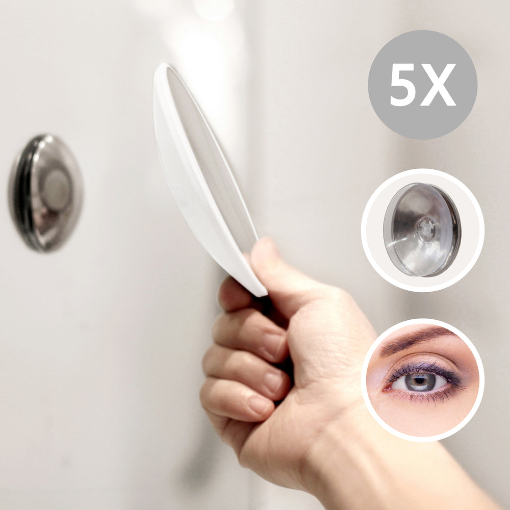 Detachable Make-up Mirror X5. AirMirror™ 
White. Hidden suction cup fitting. Magnetic fastener (Ø 11,2 cm)