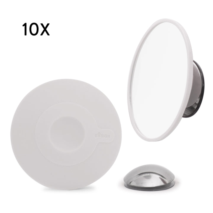 Detachable Make-up Mirror X10. AirMirror™ 
White. Hidden suction cup fitting. Magnetic fastener (Ø 11,2 cm)