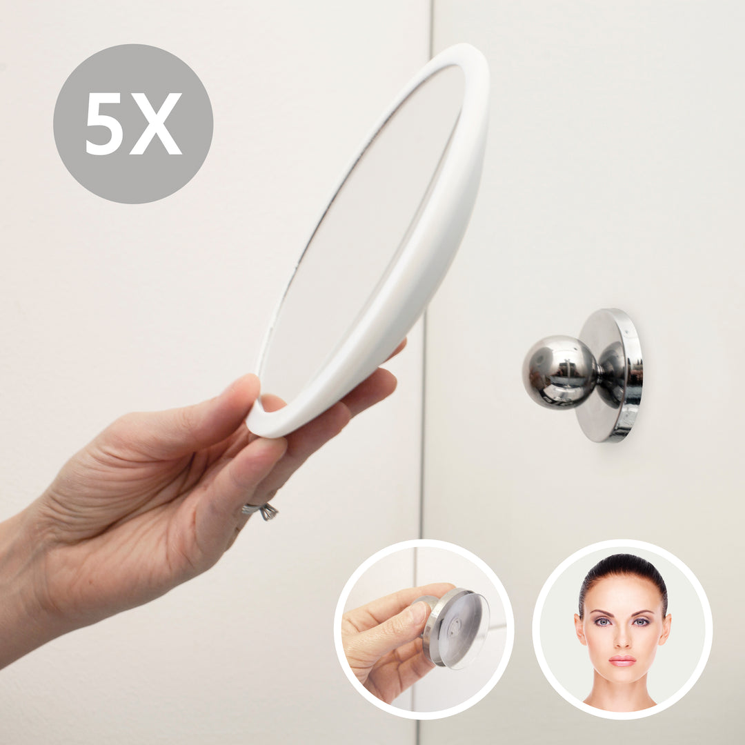 Detachable Make-up Mirror X5 AirMirror™PLUS
White. Hidden suction cup fitting. Magnetic fastener (Ø 16.5 cm)